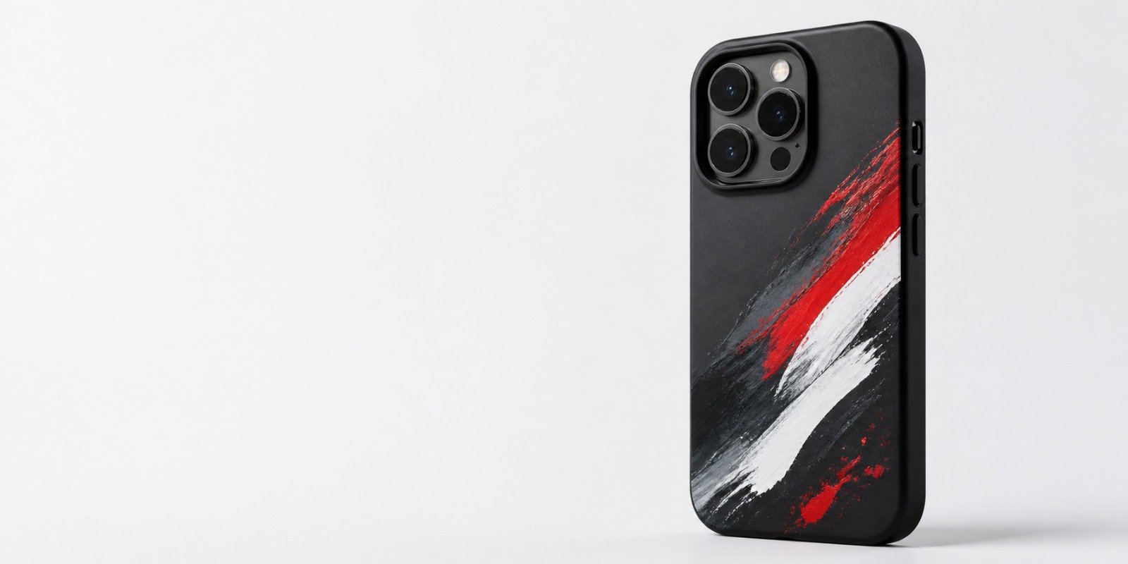Premium black mobile cover with red and white artwork